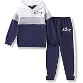 Voxikidio Kids Boys Clothes Color Blocking Hoodie Sweatshirts and Pant 2Pcs Fall Outfits Set Size 5-10