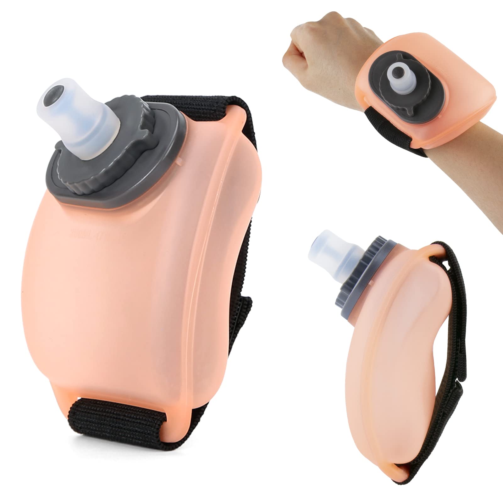 Wrist Sports Water Bottle with Adjustable Hand Strap 7 oz/200 ml Soft Silicone BPA-Free for Hydration Morning Jogging Running Climbing Hands-Free Exercise