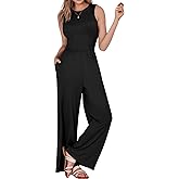 AURUZA Jumpsuits for Women, Sleeveless Crew Neck Jumpsuits for Women Casual One Piece Outfit Wide Leg Long Pants Rompers for Women 2024 Jumper Dressy with Pockets, Black, XXL