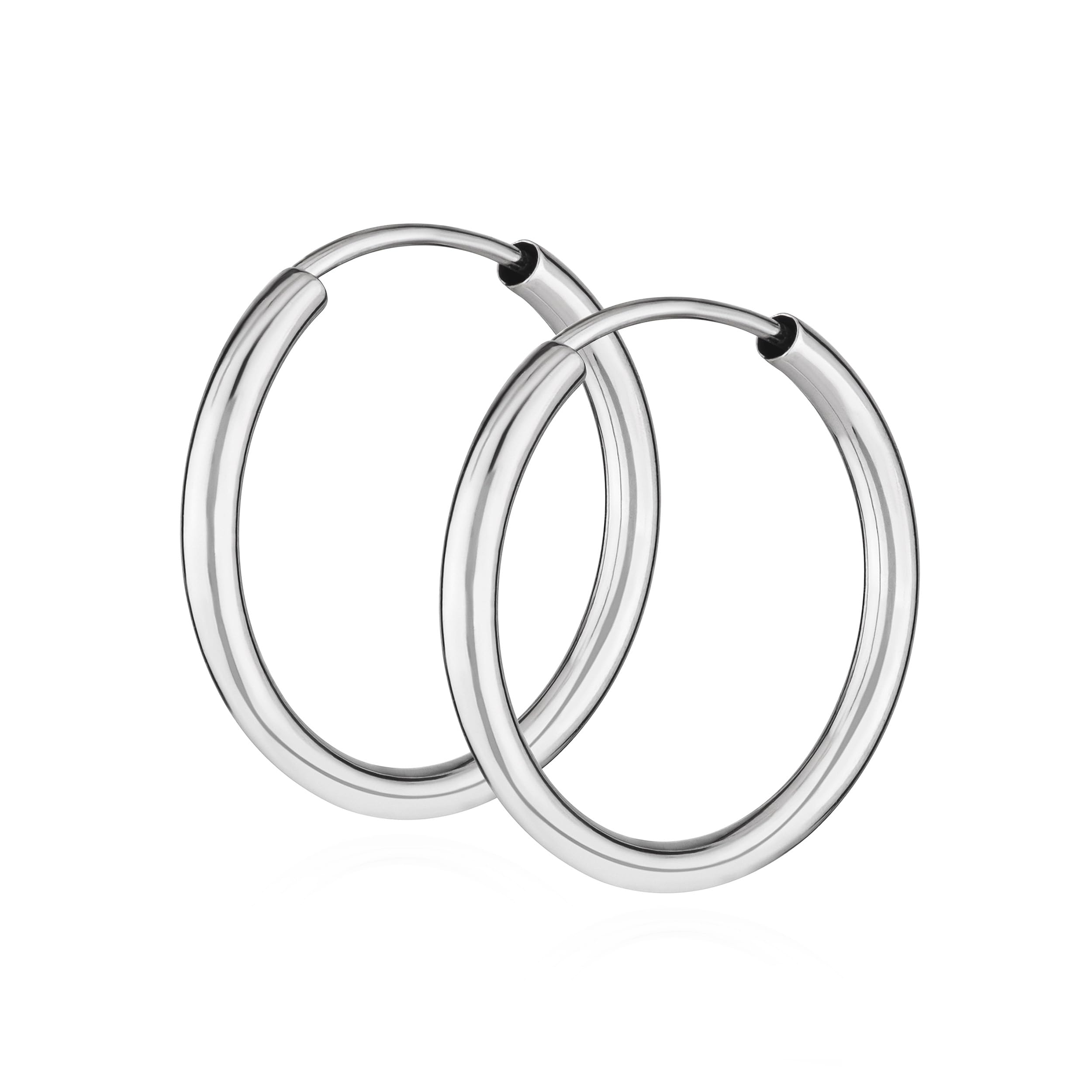 NKlaus pair gold white gold creole earrings earrings 1,9mm round gold earrings 20mm 9044