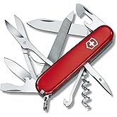 Victorinox Mountaineer Swiss Army Knife, 18 Function Swiss Army Knife with 2 Blades, Corkscrew, Scissor and Hook - Red