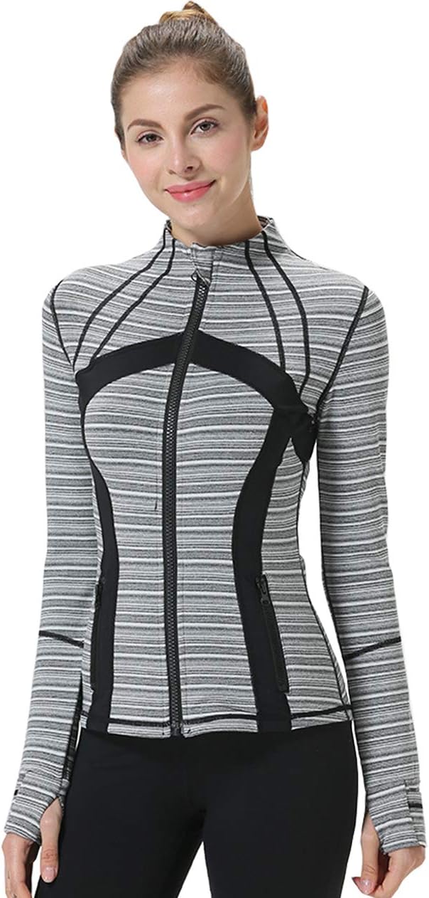 UDIY Womens Space Dye Full Zip Up Track Workout Yoga Athletic Running Jackets with Zip Pockets