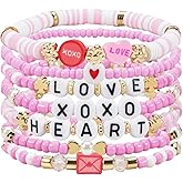 Jocbean Beaded Bracelet for Women Pink Love Heart Stretch Bracelets Accessories