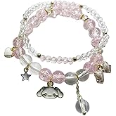 NIQIPOK Crystal Bead Bracelet Cute Cartoon Kawaii Elastic Beaded Bracelets for Women,Kawaii Crystal Beads Anime Relationship Matching Bracelet for Best Bracelets