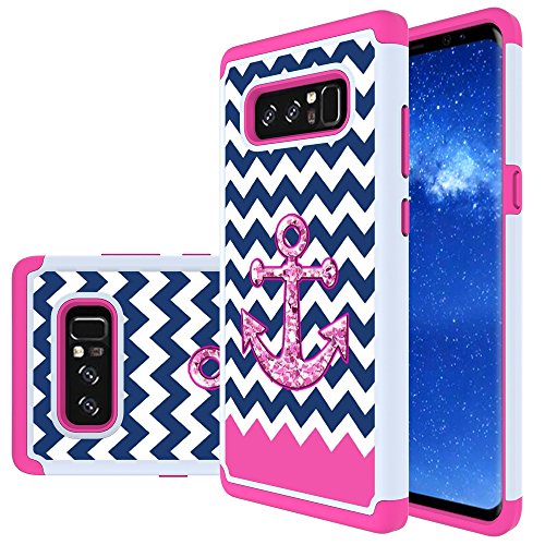 Galaxy Note Case, MicroP Hybrid Dual Layer Silicone Plastic Armor  Defender Phone Case Cover for Samsung Galaxy Note8 (Armor Pink Anchor)