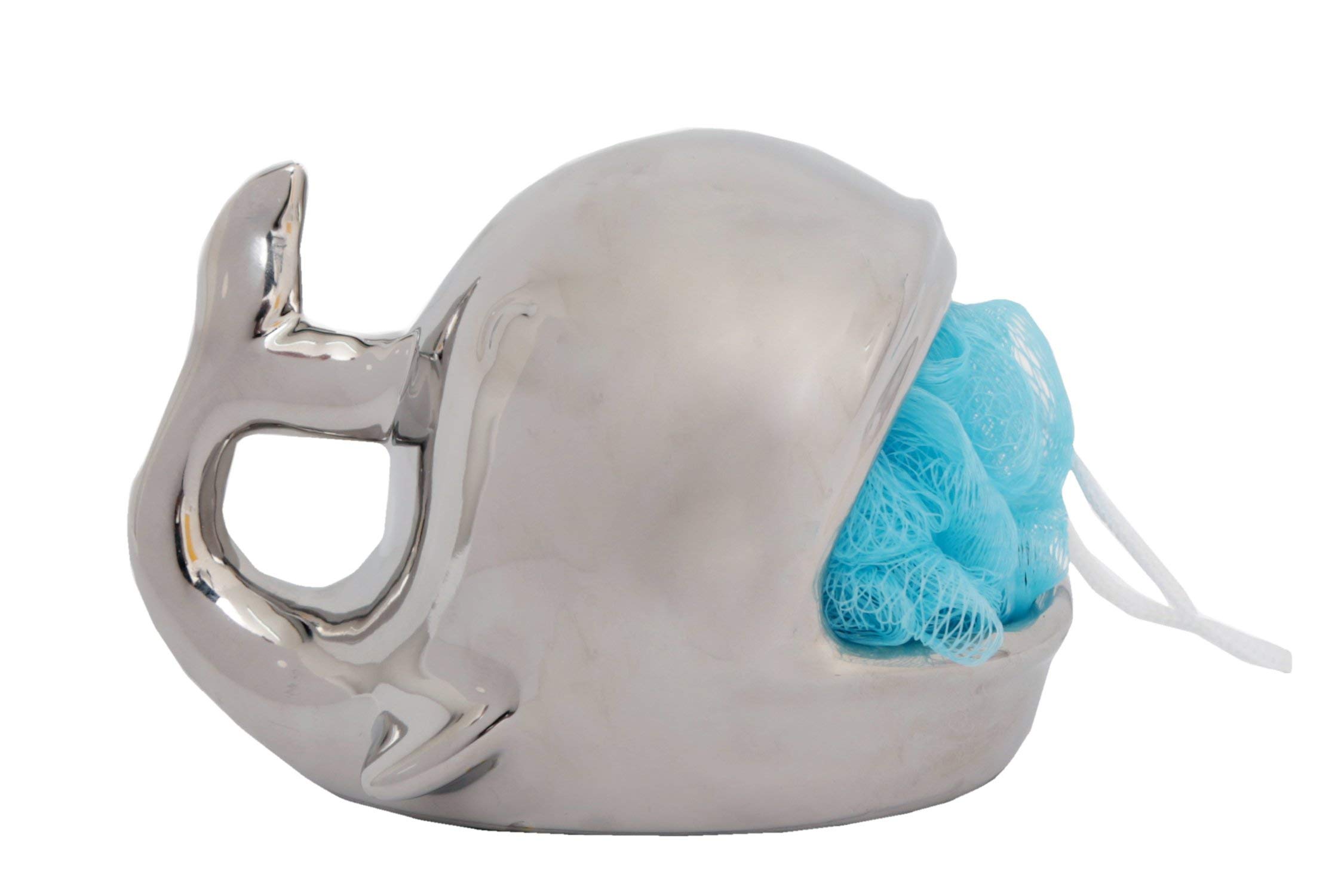 SIL Interiors Dolomite Ceramic Whale Shape Bath Sponge Holder with Body Puff