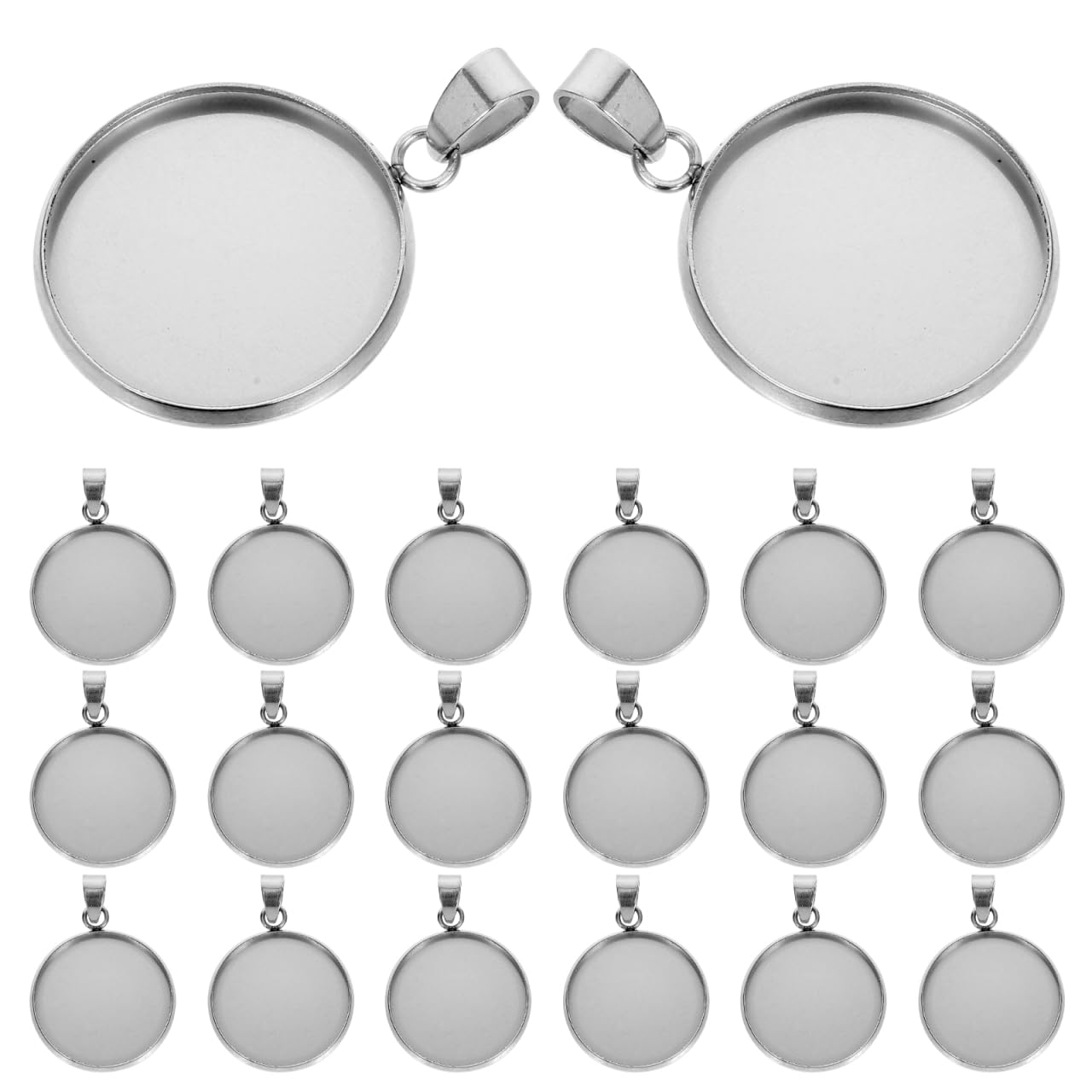 Milisten 20pcs Pendant Trays Kit Round Bezel Blanks Trays Pendant Cabochon Settings for DIY Crafting Photo Jewelry Making Silver 20mm