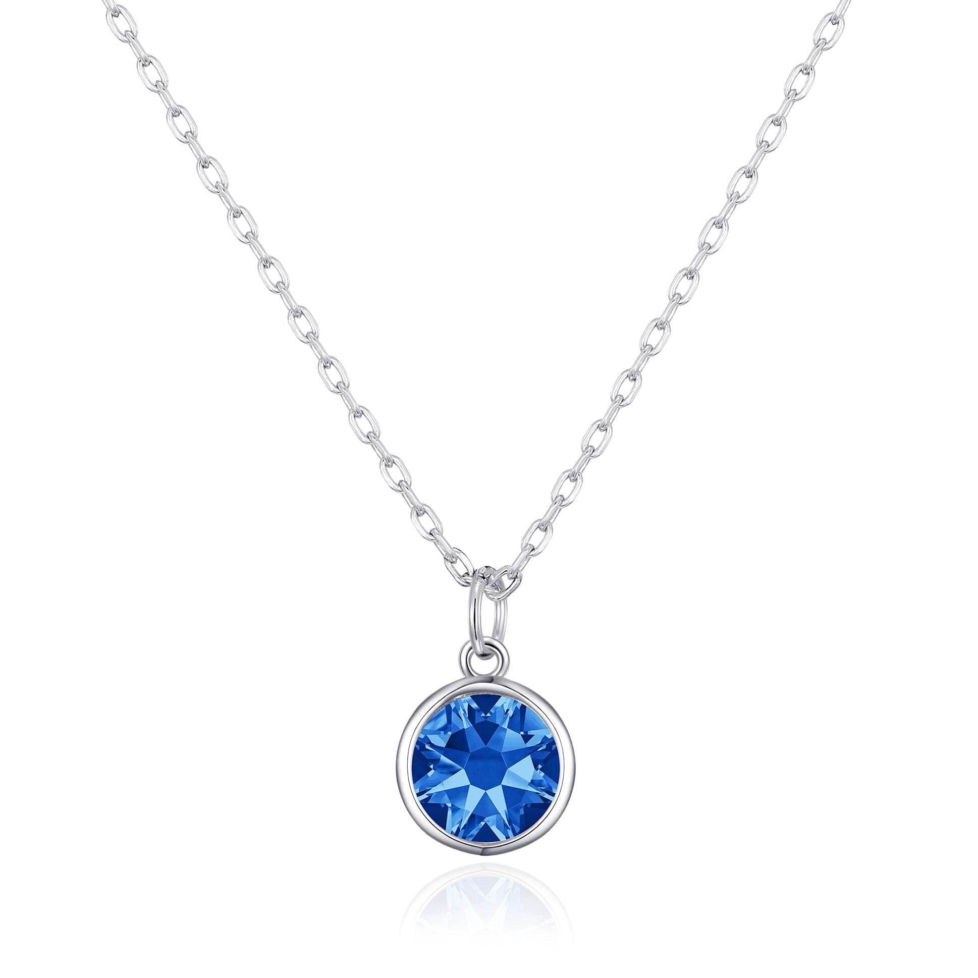 Philip Jones September (Sapphire) Birthstone Necklace Created with Zircondia® Crystals