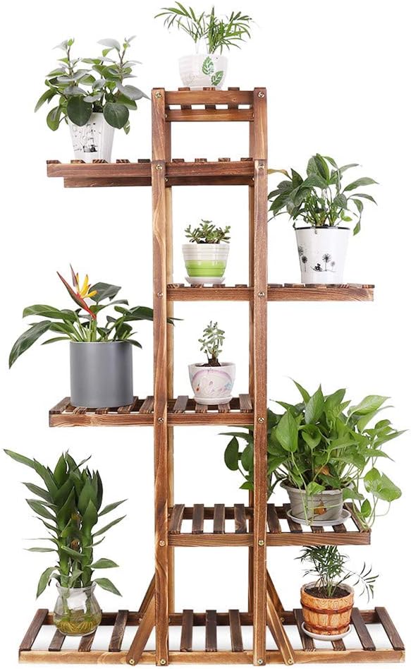 Wisfor Wooden Plant Stand Shelf for Indoor Outdoor, 6 Tier Tall Wood Flower Shelf Plant Rack Stand 52inch Plants Display for Living Room Garden Patio Balcony