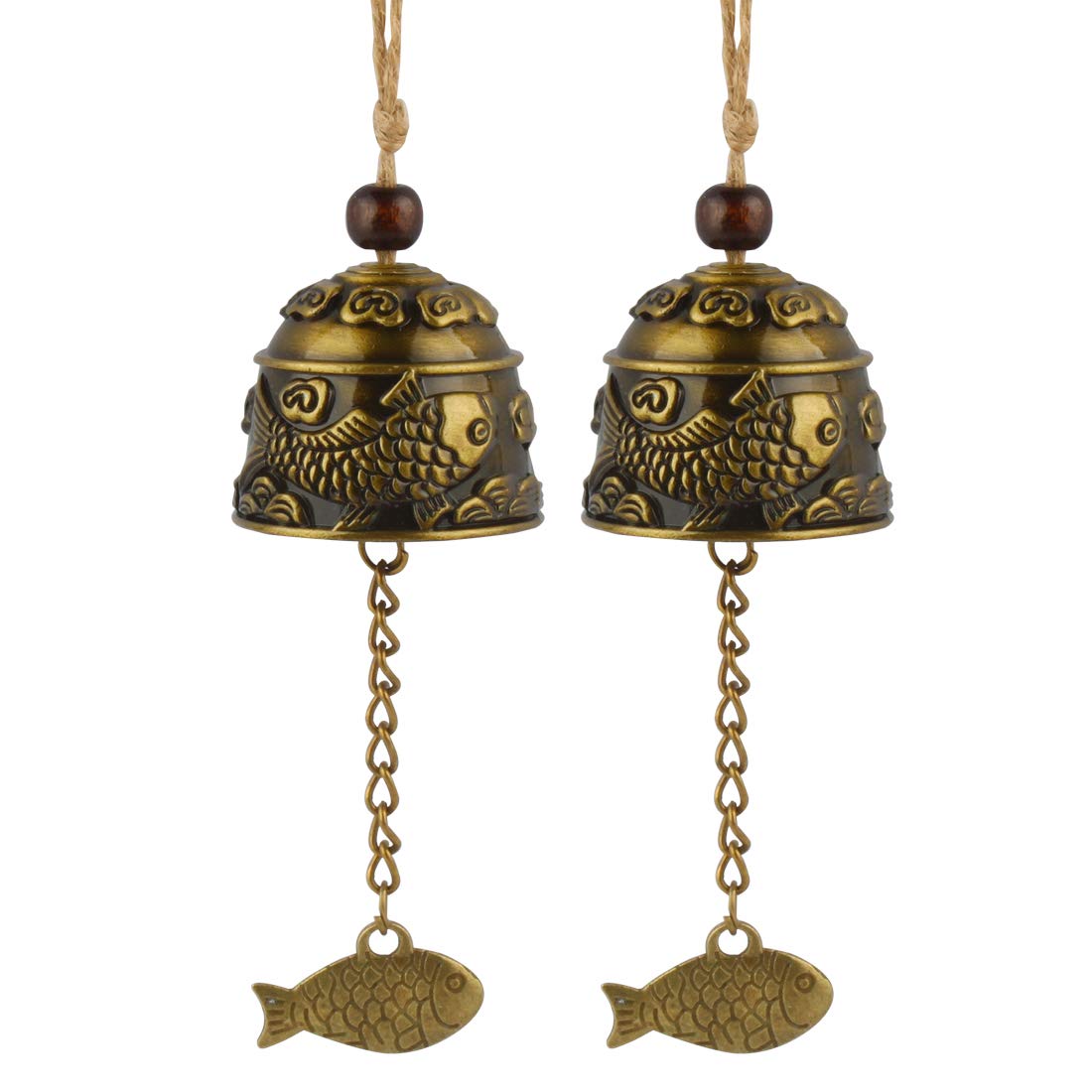 Andux Zone 2 Pieces Vintage Wind Chimes Chinese Fengshui Bell for Home Garden Hanging Good Luck Blessing FGFL-01 (Lucky Fish)