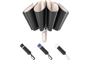 KAYLEINSTER Inverted Umbrella with Carabiner Clip Handle, Automatic Large Reverse Umbrellas for Rain and Sun with Reflective Strip,10 Ribs Windproof Travel Compact Umbrella for Men Women