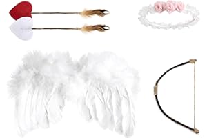 AMOR PRESENT Baby Angel Wings, 5PCS Newborn Photoshoot Clothes White Angel Feather Wing Baby Cupid Costume Set with Headband Bow Swords Photo Prop Outfit 0-18 Months