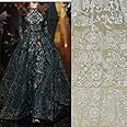 51" Wide Ivory White Net Tulle Mesh Flower Wedding Lace Fabric Bridal Luxury Embroidery Lace Fabrics for DIY Wedding Dresses Half Skirt Dress Curtains Table Clothes Background (3 Yard, Ivory White 1)