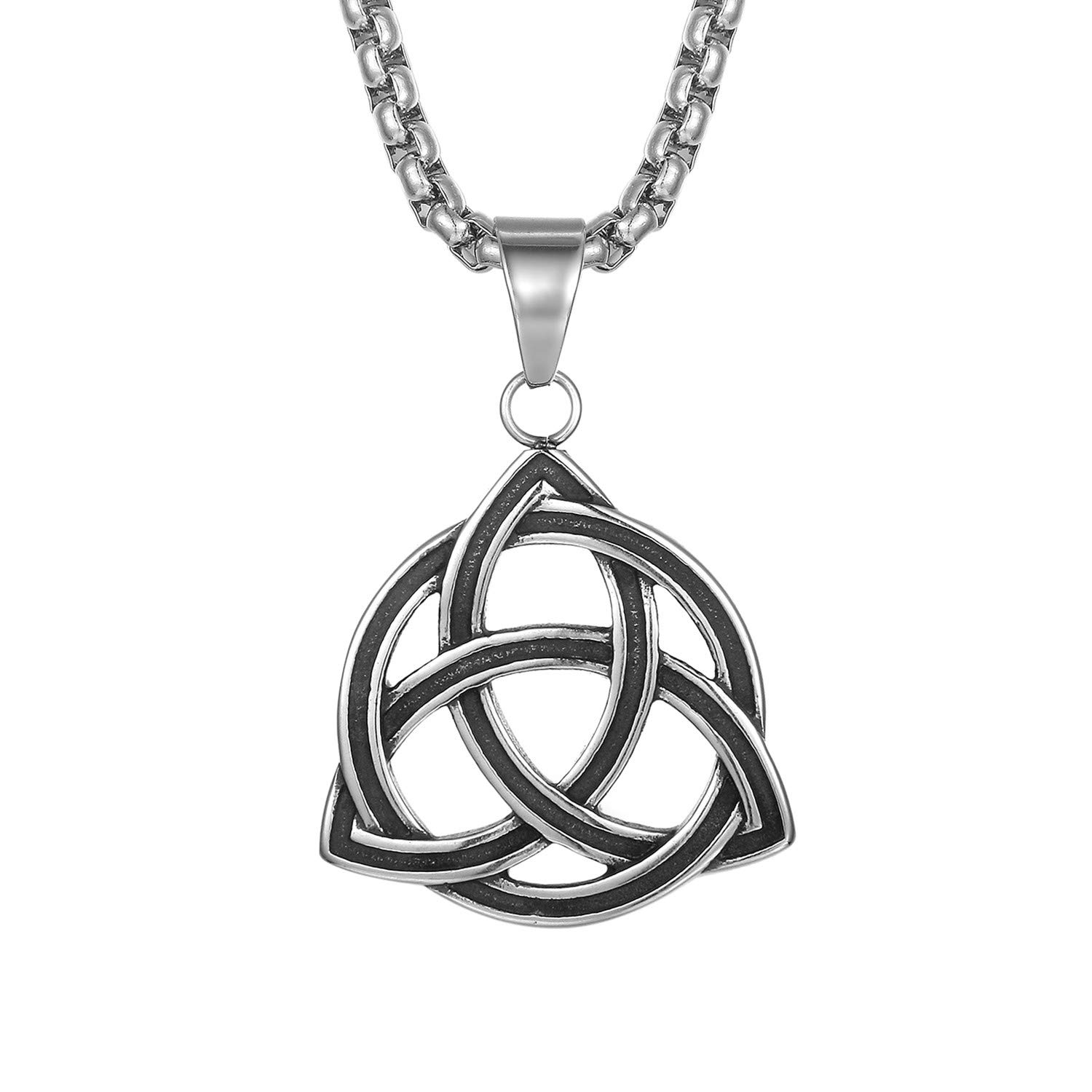 JewelryWe Mens Celtic Knot Necklace,Vintage Casting Lucky Irish Celtic Knot Pendant Stainless Steel Necklaces with Chain 22 Inch