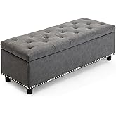 BELLEZE 47" Storage Ottoman, Storage Bench with Safety Close Hinge, Faux Leather Button-Tufted Ottoman for Living Room, Entryway, Hallway, Foot Rest, Support 300lbs - Rustic Gray
