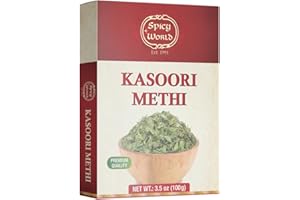 Spicy World Dried Fenugreek Leaves (Kasoori Methi) 3.5oz Box (100g) - All Natural | Vegan | Gluten Friendly | NON-GMO | India