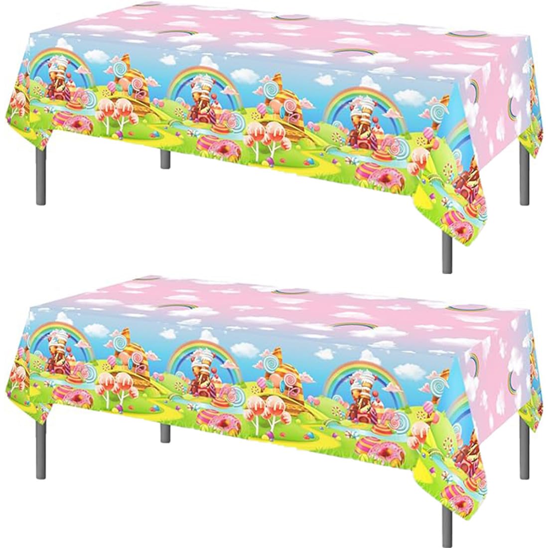 TOKYMOON 2 Pack of Disposable Rainbow Candy Castle Themed Party 54x87In Tablecloths Party Wedding Picnic Banquet Table Cover for Fantasy Sweet Baby Shower Party Supplies — image 1