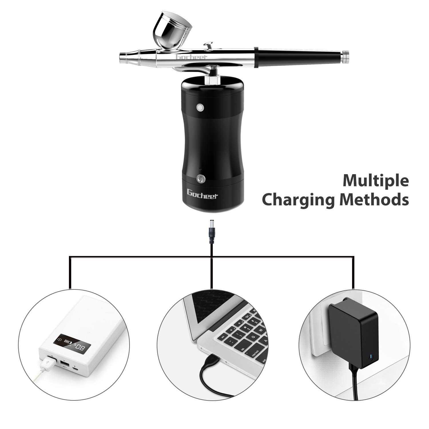 Gocheer Airbrush Set, Mini Portable Airbrush with USB Paint Spray Gun for Art Painting Tattoo Manicure Cakes Spray Model with Low Noise, DIY Tool