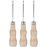 HARFINGTON 3pcs Handwork Sewing Awl Reed Wood Hollow Awl Leather Punch Hole Tool with Wooden Handle Scratch for Broken Wire Make Mark Drilling Stitching Repair and DIY Handmade, Log Color