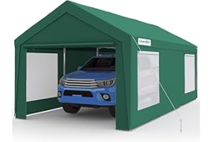 Quictent 12x20 ft Heavy Duty Carport Canopy Galvanized Car Tent Outdoor Garage Boat Shelter with Reinforced Structure with Roll-up Ventilated Windows Sidewall - Green
