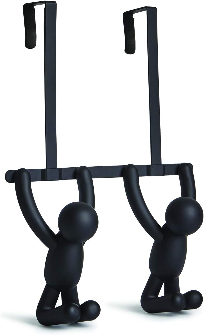 Umbra Buddy Over the Door Double Hook, Storage for Coats Hats, Scarves, Towels and More, Matte Black, 21.59 x 6.35 x 31.75 cm