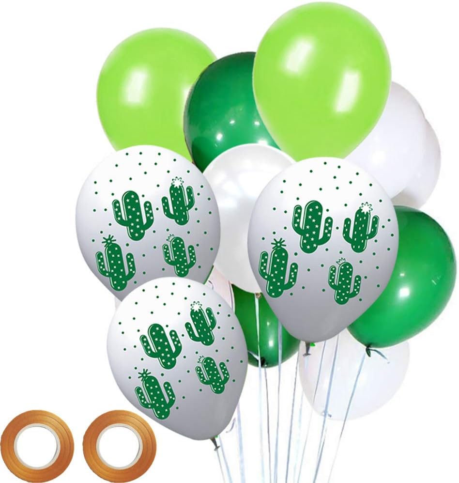 Mexican Party Balloons Cactus Balloons and White Green Latex Balloons,50 Count