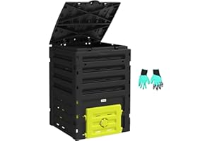 Outsunny Compost Bin, 120 Gallon (450L) Garden Composter with Gloves, 80 Vents and 2 Sliding Doors, Lightweight & Solid, Fast