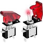 DaierTek Red 12V LED Lighted Toggle Switch with Aircraft Guard Safety Flip Cover 12 Volt DC 20A Heavy Duty Covered Illuminate
