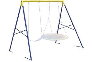 Hishine Swing Stand Metal Frame for Backyard, Heavy Duty Full Steel A-Frame with Ground Stakes, Fits 2 Swings Extra Large Outdoor 550lbs (Bicolor)