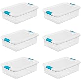 Sterilite 14968006 32 Quart White/Clear Plastic Storage Box With Blue Aquarium Latches