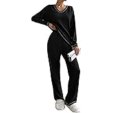 Ekouaer Women's Pajamas Set 2 Piece Fuzzy Lounge Set Long Sleeve Sleepwear Fall Winter Loungewear Outfits Matching Clothes