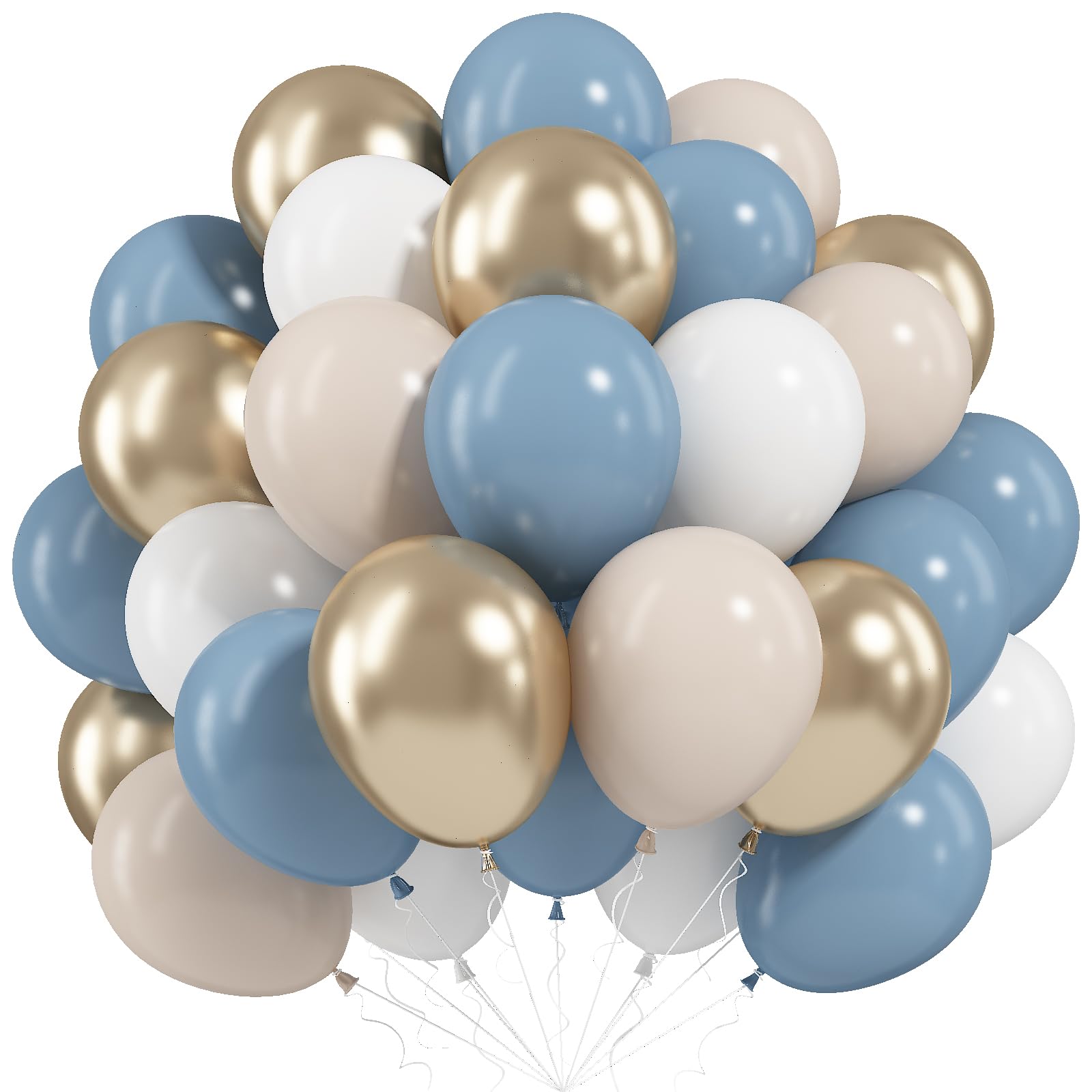 Dusty Blue Beige Balloons, 12 Inch Fog Blue Sand White Balloons with Cream Ivory Metallic Gold Balloon for Baby Shower Boho Bridal Shower Birthday Wedding Engagement Party Decorations Supplies