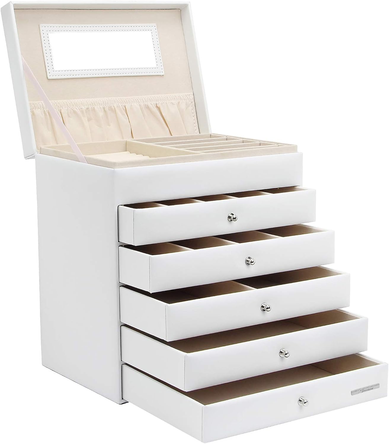 Seelux Jewellery Box, Large Storage Organizer Boxes, with 5 drawers and mirror, Bracelets, Earrings, Rings