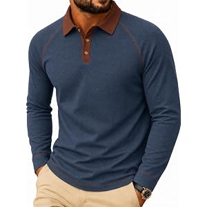 Sailwind Mens Long Sleeve Polo Shirts Fashion Casual Raglan Button Polo Tee Collared Golf Shirt