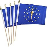 5 Pack Indiana State Small Mini Wood Hand Held Stick Flag,Suitable For Various Holiday Parties,World Cup,State Decoration School Office Home Decoration.