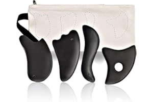 IRIVER BLANK Gua Sha Facial Tools Set of 4 - Premium Bian Stone for Face & Body: Glowing Massage, Daily Skincare Routine, Age