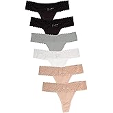 Jo & Bette Lace Thongs for Women - 6 or 12 Pack Low Rise Thongs - Lace Panties Cotton Underwear Women Sexy No Show Soft