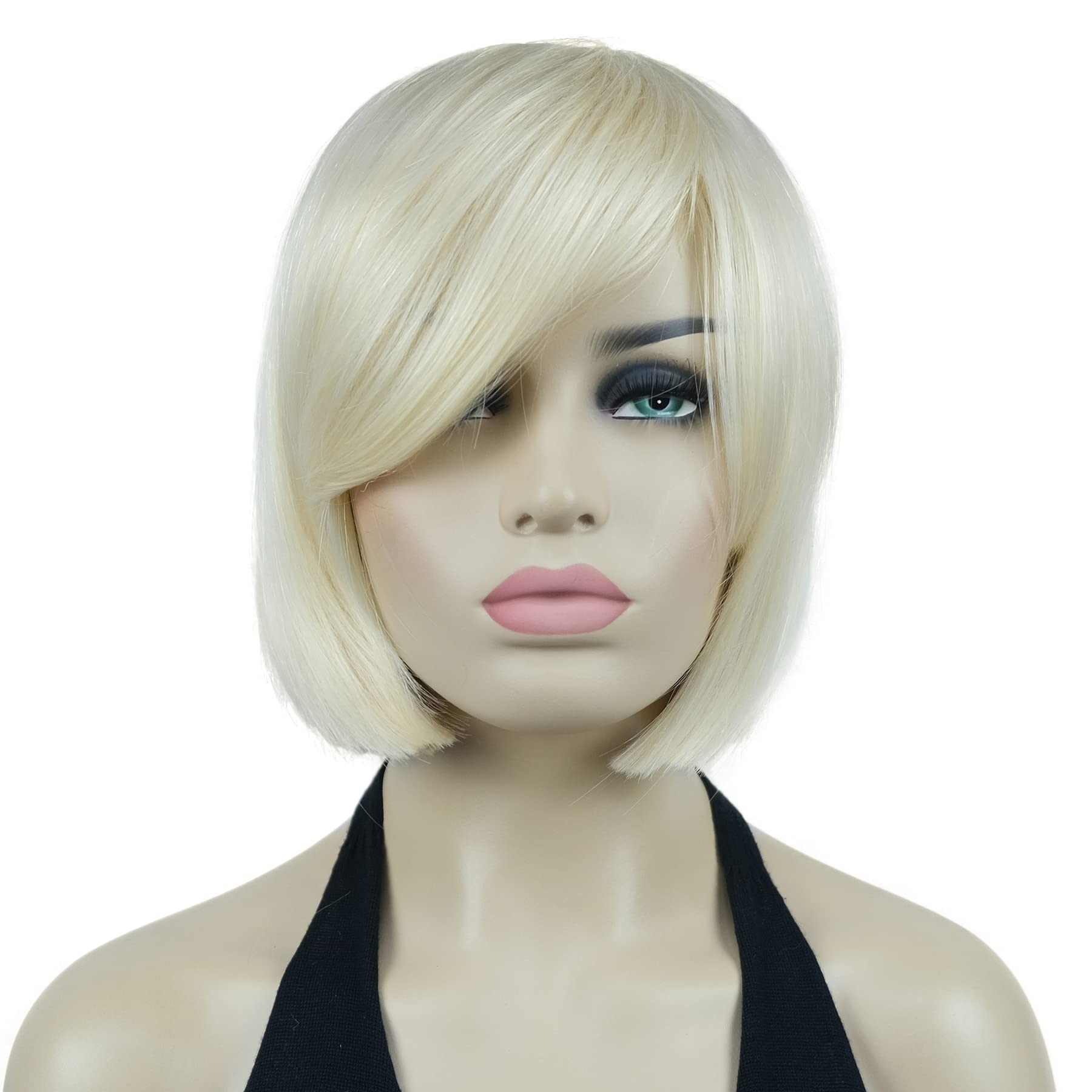 Lydell 8" Straight Short Wigs Bob Hair with Bangs Cute Central Dot Top Heat Resistant Synthetic Wigs (613 Pale Blonde)