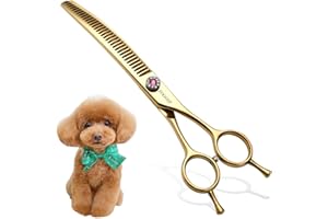FOGOSP Multipurpose Curved Chunkers Shears 7.0'' Professional Dog Grooming Scissors Downward Thinning Shears for Small Medium Pet 75% Thinning Rate(GOLD)
