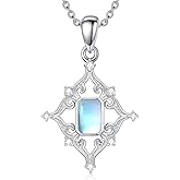Pextrid 925 Sterling Silver Moonstone Pendant Necklace, Retro Vintage Moonstone Necklace for Women, Jewelry Gift for Mother's Day, Birthday Anniversary Christmas, with 18+2inch Chain