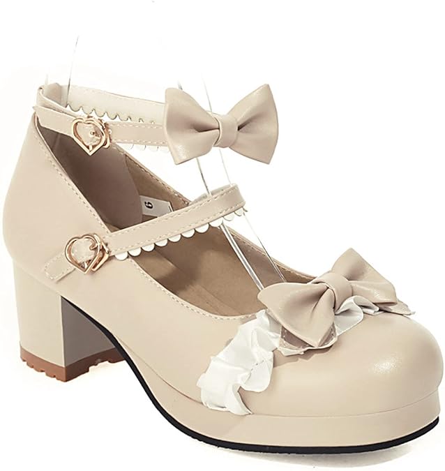 Amazon.com | Womens Sweet Bow Round Toe Pumps Mary Jane Shoes Lightweight Block Mid Heel Chunky 
