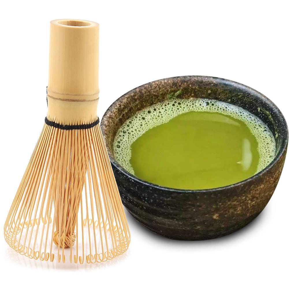 Bamboo Tea Whisk, 54-100 Prongs Reusable Natural Bamboo Green Tea Powder Whisk, Tea Whisk Chasen Preparing Hand Made Matcha Powder Brush Tool (100 Prongs)