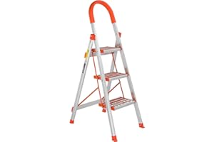 LUISLADDERS 3 Step Stool, Foldable Lightweight Step Ladder, Aluminum Anti-Slip with Rubber Hand Grip, 350lbs Capacity, Home and Kitchen Anti-Slip Stepladders