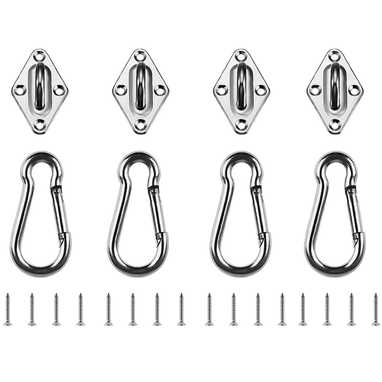 HOMPER M6 Pad Eye Plate and Carabiner Clips, Marine Hardware Staple Hook Loop, Heavy Duty Stainless Steel Hardware Kit for Square, Rectangle, Sun Shade Sail Fixing Accessories