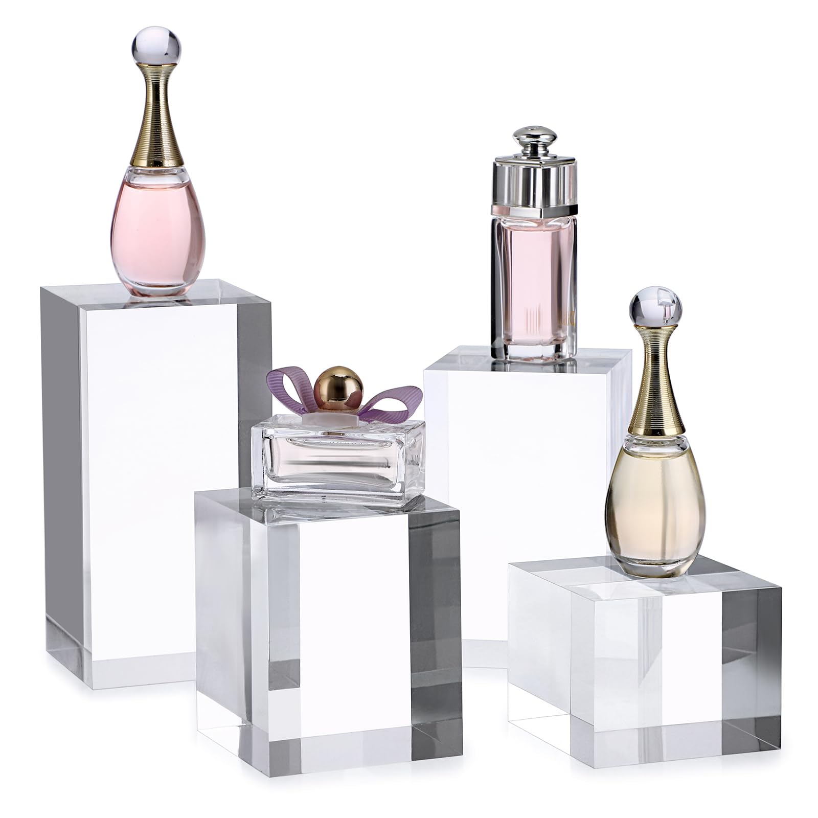 BTSKY 4 PCS Cube Acrylic Display Stands - Clear Solid Square Display Blocks Photography Props Photo Posing Props Display Risers Holder for Jewelry Collections Figures