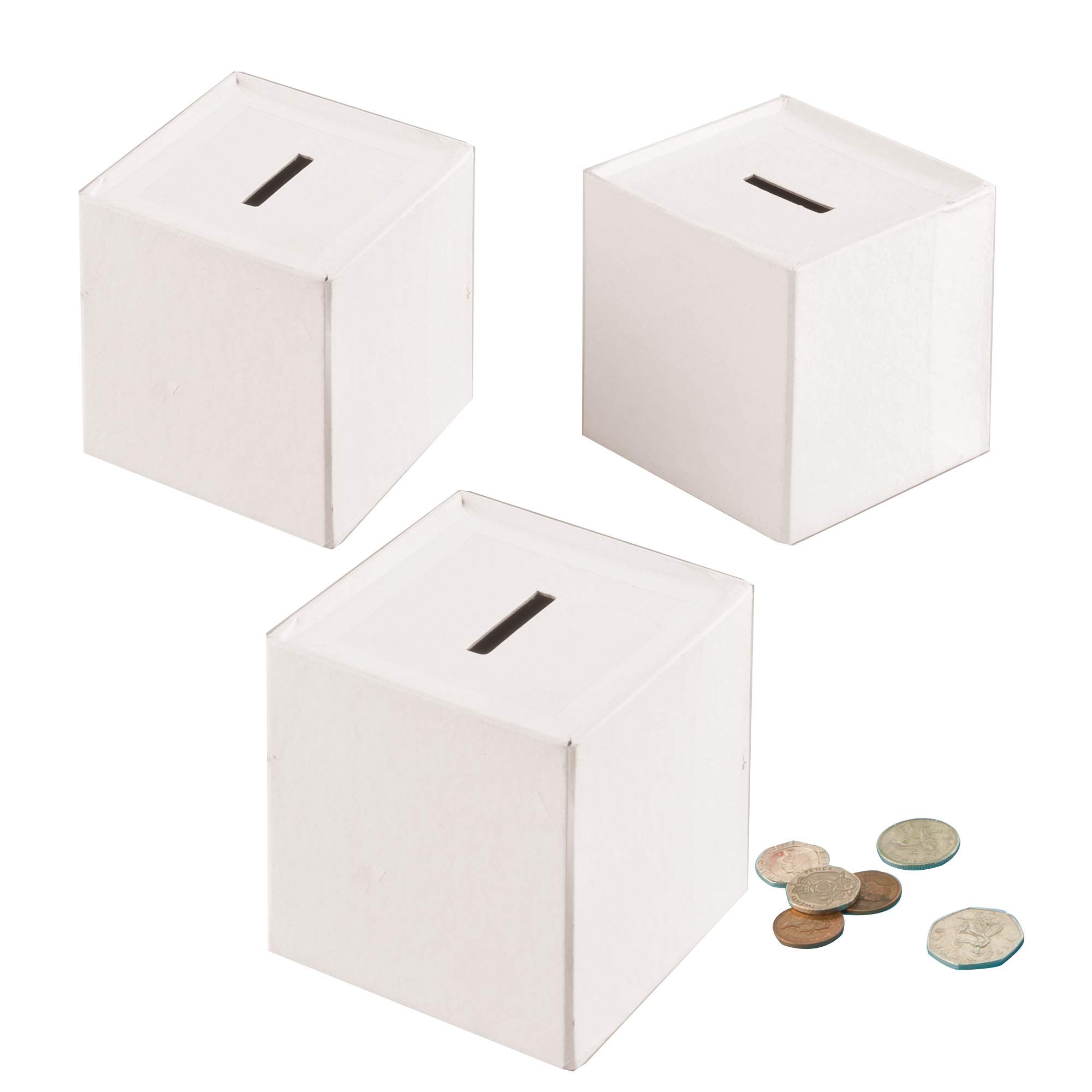 Baker Ross EV3024 Cube Money Boxes (Pack of 3), Perfect for Children to Decorate and Personalise, Ideal for School, Home Craft Groups, Assorted, 3.9 x 3.9 x 3.9 inch