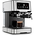 Chefman CraftBrew Espresso Machine, 15-Bar Pump Digital Espresso Maker w/Steam Wand for Latte & Cappuccino, Compact Espresso Coffee Machine w/ 1.5L Removable Water Reservoir - Stainless Steel