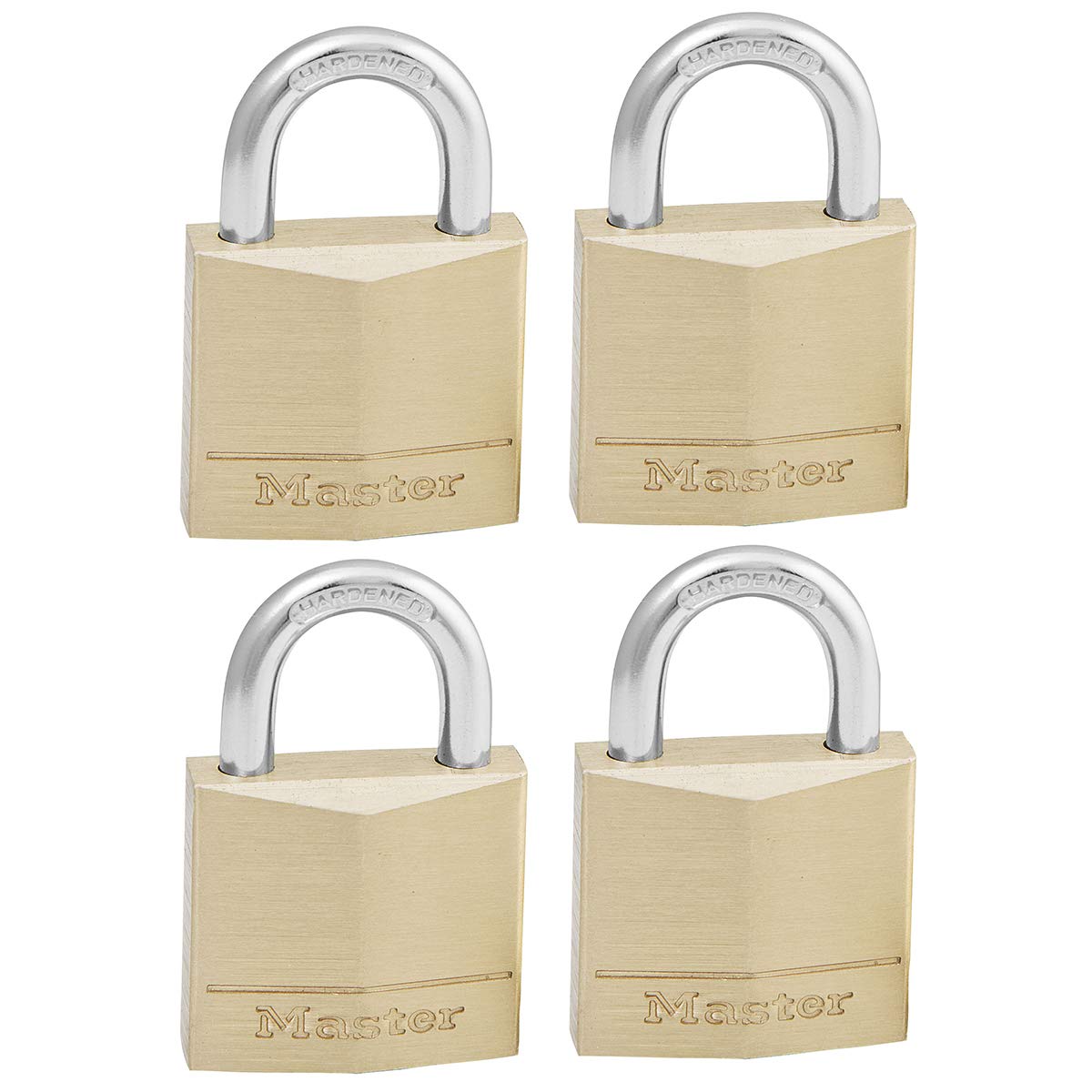 Master Lock 130EURQNOP Pack of 4 Key Padlocks with Brass Body, Gold, 4,9 x 3 x 1,2 cm