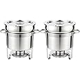 Restlrious Soup Chafer 11 QT Stainless Steel Round Soup Warmer, Large Marmite Soup Chafer with Pot Lid and Fuel Holder, for Catering, Parties, Events, Wedding, Banquets, Commercial Grade 2 Pack