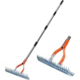 Walensee 15-Inch Thatch Rake for Lawn, 19-Tine Dethatcher, 70-Inch Handle | Manual lawn dethatcher with a dual-sided 19-tine head; 40, 55 and 70 in. handle lengths lift thatch and dead grass
